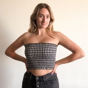 Brandy Melville Strapless Gingham Crop Top